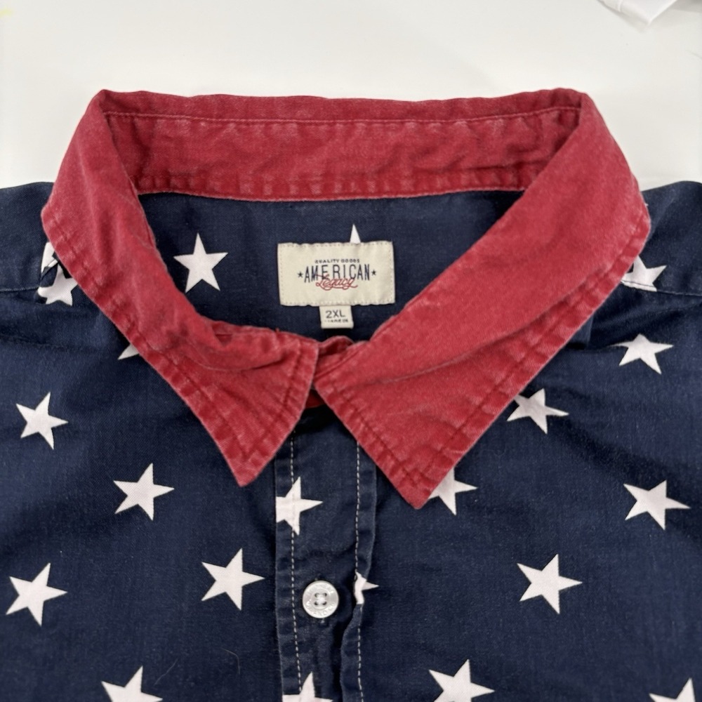 American Legacy Mens 2XL American Flag Stars Stripes Button Down Shirt Patriotic